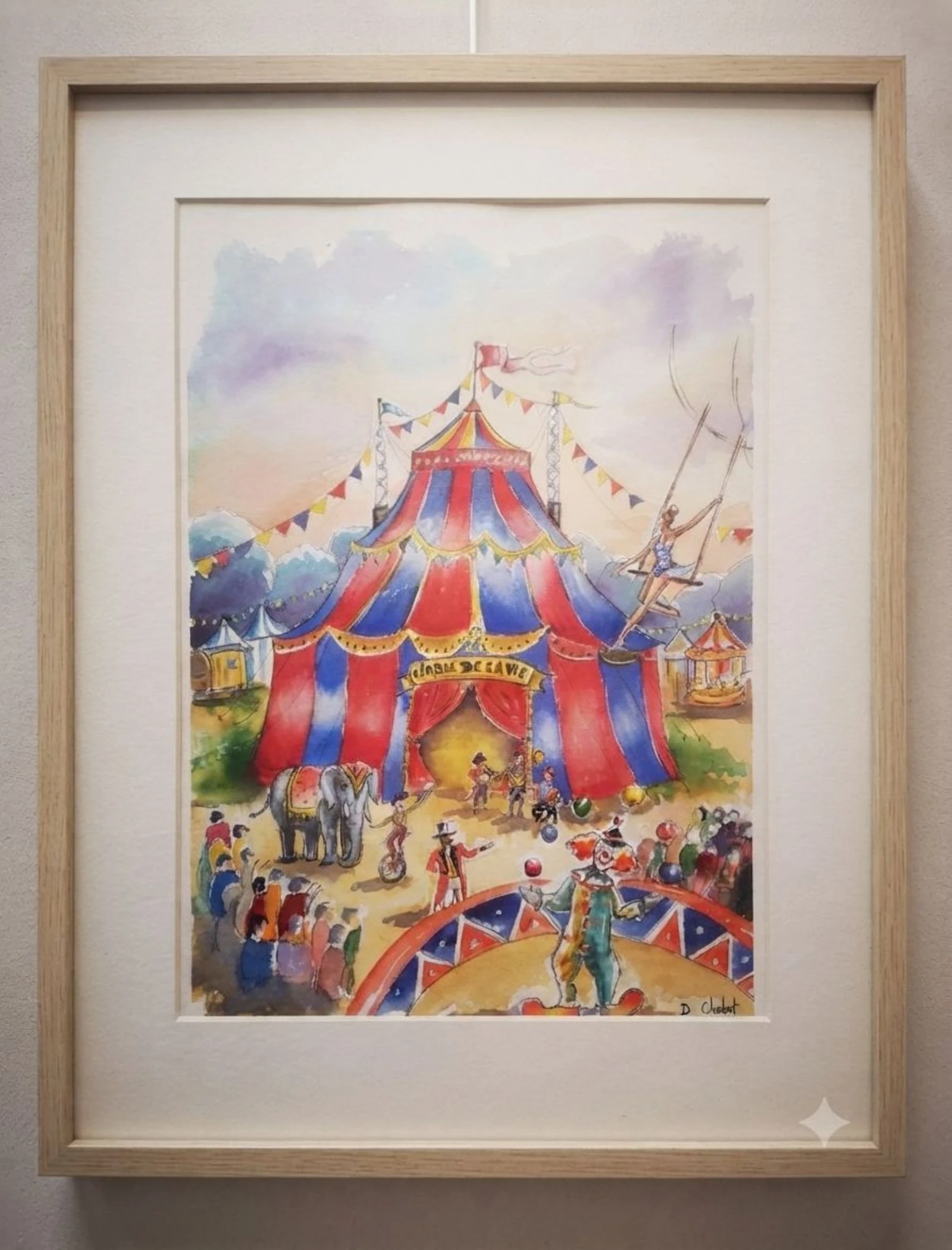 Aquarelle faite main, unique et originale "le grand cirque" 